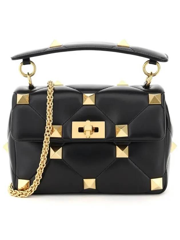 Roman Studded Medium Chain Tote Bag Black - VALENTINO - BALAAN 1