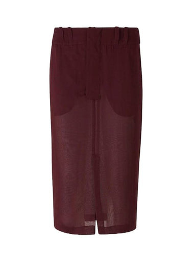 Crepe Muslin Silk Pencil Skirt Bordeaux - SAINT LAURENT - BALAAN 1