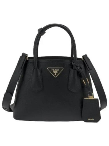 Double Saffiano Leather Tote Bag Black - PRADA - BALAAN 1