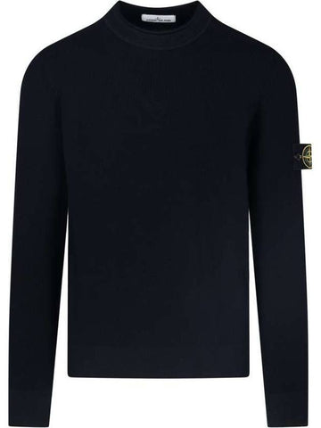 Wappen Patch Crew Neck Ribbed Wool Knit Top Navy - STONE ISLAND - BALAAN 1