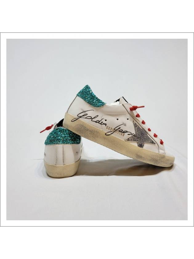 Women's Python Star Green Glitter Tab Superstar Low Top Sneakers White - GOLDEN GOOSE - BALAAN 7