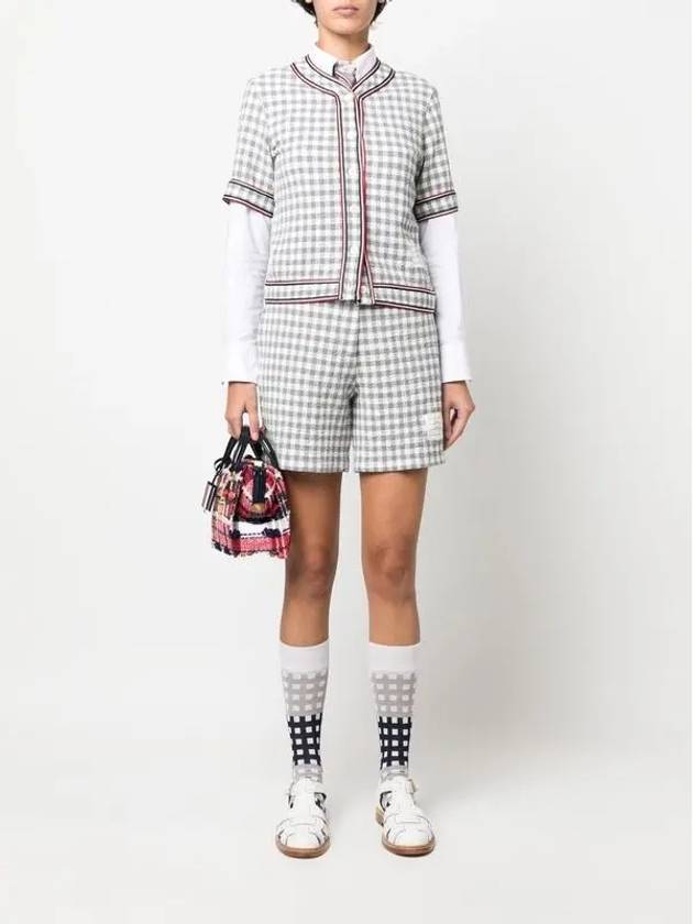 Gingham Stripe Trim High Waisted Shorts Medium Grey - THOM BROWNE - BALAAN 7