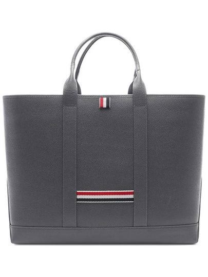 Logo Patch 4 Bar Leather Tote Bag Grey - THOM BROWNE - BALAAN 2