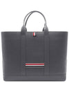 Logo Patch 4 Bar Leather Tote Bag Grey - THOM BROWNE - BALAAN 3