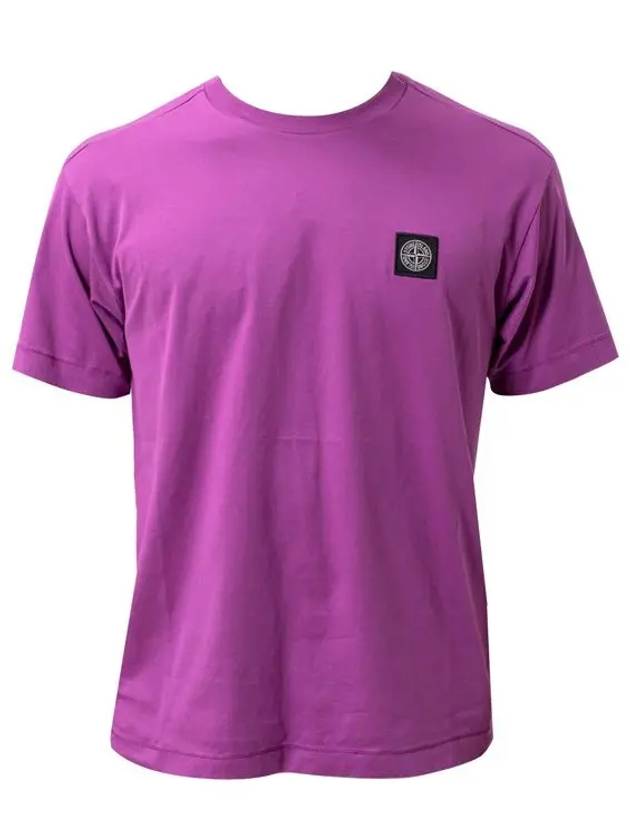 Logo Patch Cotton Short Sleeve T-Shirt Magenta - STONE ISLAND - BALAAN 2