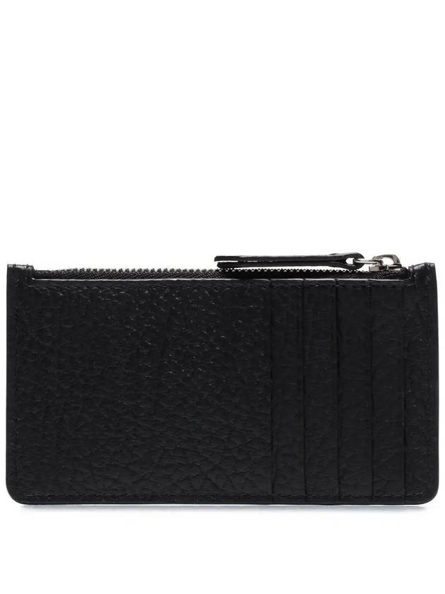 Pebble Leather Stitch Logo Zipper Card Wallet Black - MAISON MARGIELA - BALAAN 3