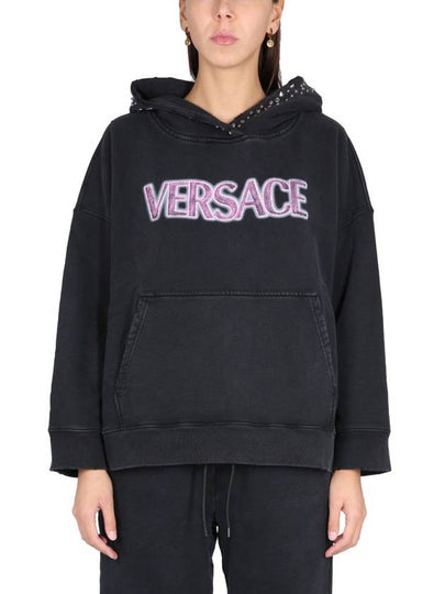 logo print hoodie black - VERSACE - BALAAN 2