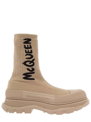 Men's Black Logo Socks High Top Sneakers Beige - ALEXANDER MCQUEEN - BALAAN 1