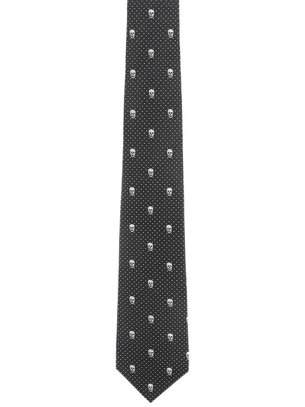 Skull Polka Dot Silk Tie Black - ALEXANDER MCQUEEN - BALAAN.