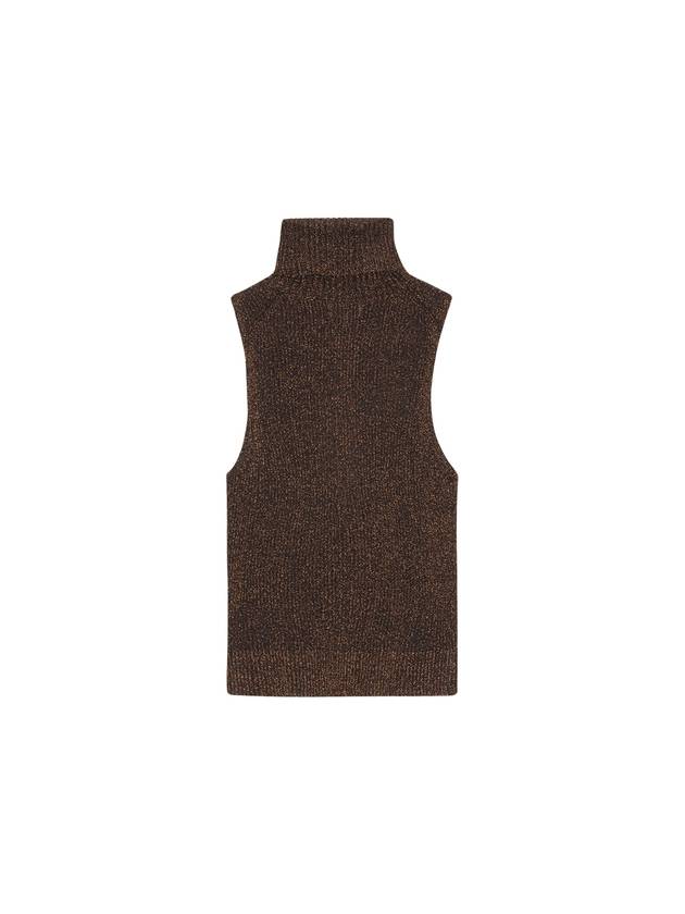 Sparkle Rib Sleeveless Turtleneck Brown - GANNI - BALAAN 3