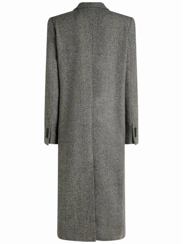 Grey Long Double-Breasted Coat With Chevron Motif In Wool Blend Woman - ETRO - BALAAN 2