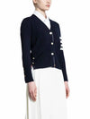 Milano Stitch 4 Bar Classic V Neck Fine Merino Wool Cardigan Navy - THOM BROWNE - BALAAN 5