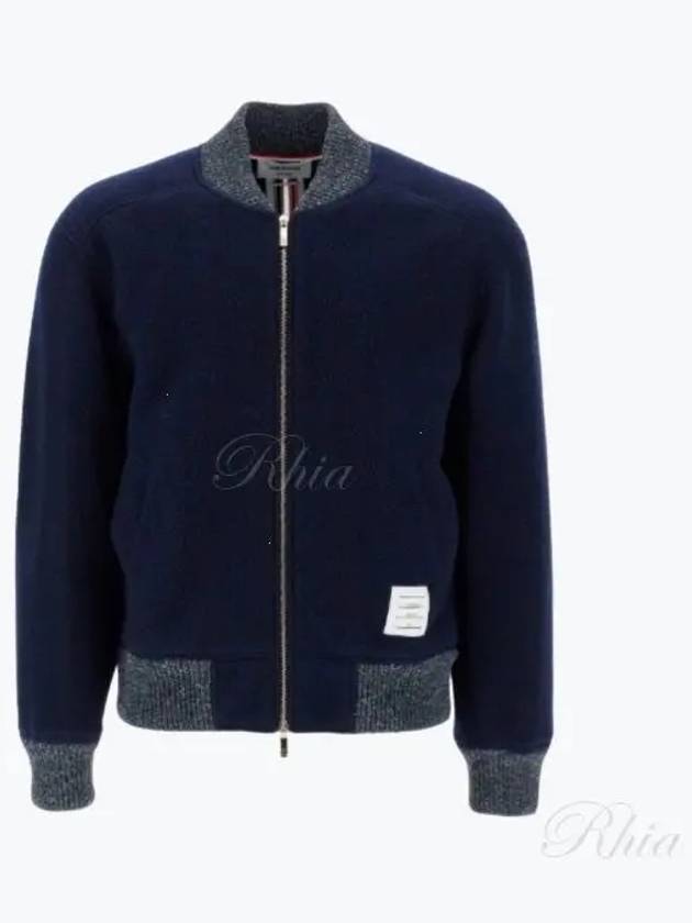 Fleece Stripe Wool Bomber Jacket Navy - THOM BROWNE - BALAAN 2