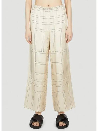 Silk Monogram Print Pyjamas Straight Pants Ivory - TOTEME - BALAAN 2