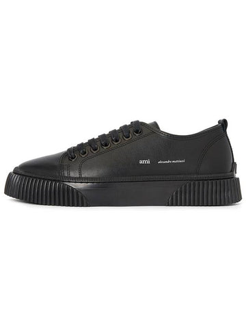 Logo Print Lace-Up Low-Top Sneakers Black - AMI - BALAAN 1