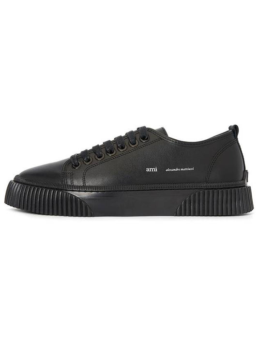 logo print lace-up low-top sneakers black - AMI - BALAAN.