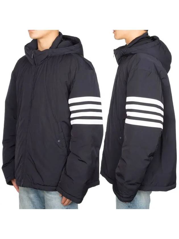 Poly Twill 4-bar Down Filled Hooded Jacket Navy - THOM BROWNE - BALAAN 5