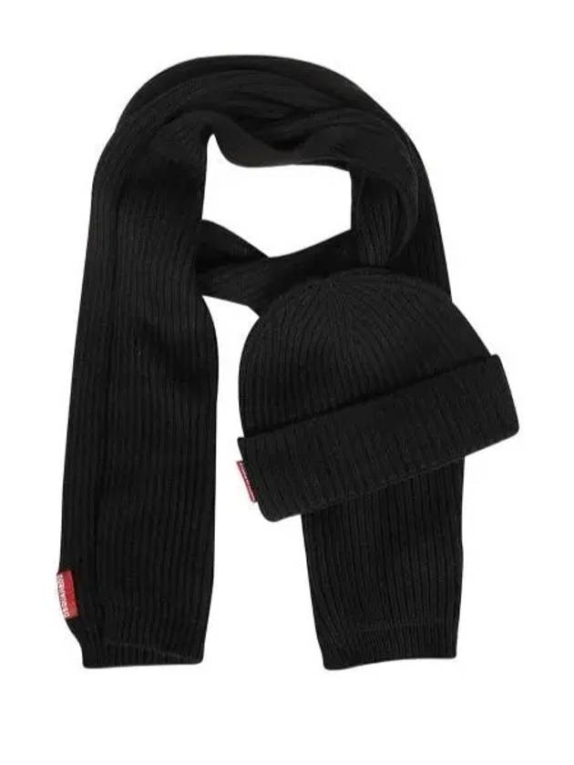 Ribbed Muffler Beanie Set Black - DSQUARED2 - BALAAN 2