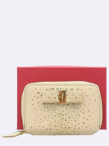 Ferragamo 22 C522 Beige Color Leather TWINKLE Zippy Gold Gancini Decorated Bicycle Wallet - SALVATORE FERRAGAMO - BALAAN 1