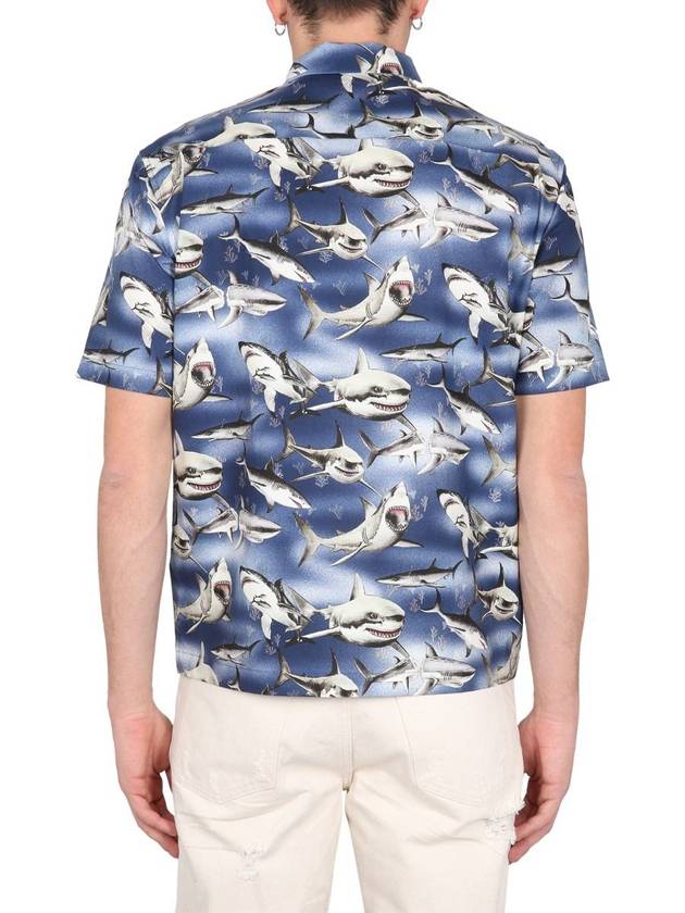 Shark Print Short Sleeve Shirt Blue - PALM ANGELS - BALAAN 4