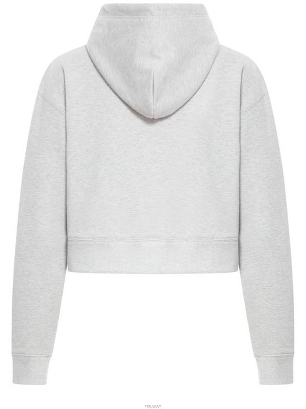 Logo Drawstring Crop Cotton Hoodie Grey - MIU MIU - BALAAN 3