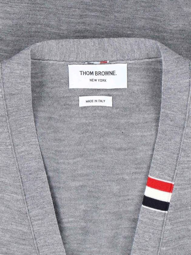 Men's Jersey Stitch V-Neck Cardigan Light Grey - THOM BROWNE - BALAAN 6