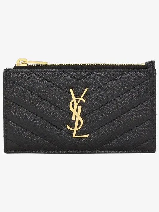 Monogram Fragment Zipper Card Wallet Black - SAINT LAURENT - BALAAN 2