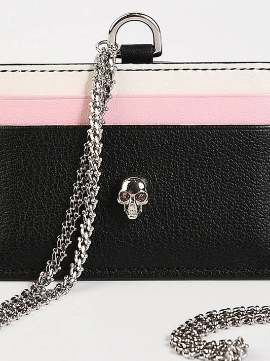 Silver Skull Two-tone Leather Chain Card Wallet Black - ALEXANDER MCQUEEN - BALAAN 2