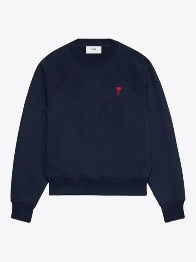 Heart Logo Organic Cotton Sweatshirt Navy - AMI - BALAAN 2