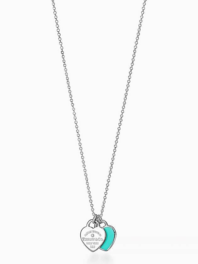 Double Heart Pendant Diamond Necklace Blue Silver - TIFFANY & CO. - BALAAN 5