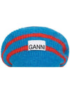 logo striped wool beret blue - GANNI - BALAAN.