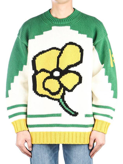 Men's Poppy Oversized Wool Knit Top Grass Green - KENZO - BALAAN 2