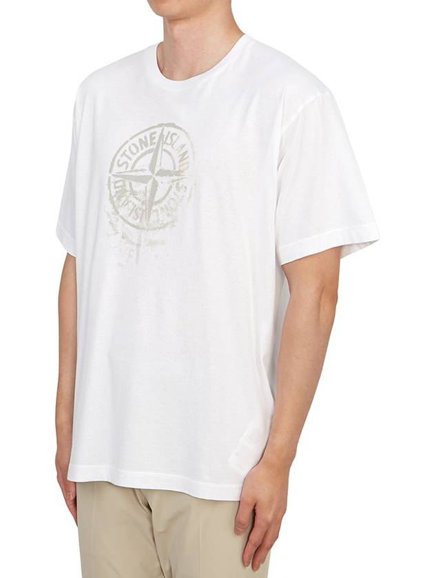 Men's Logo Print Crew Neck Short Sleeve T-Shirt White - STONE ISLAND - BALAAN 3