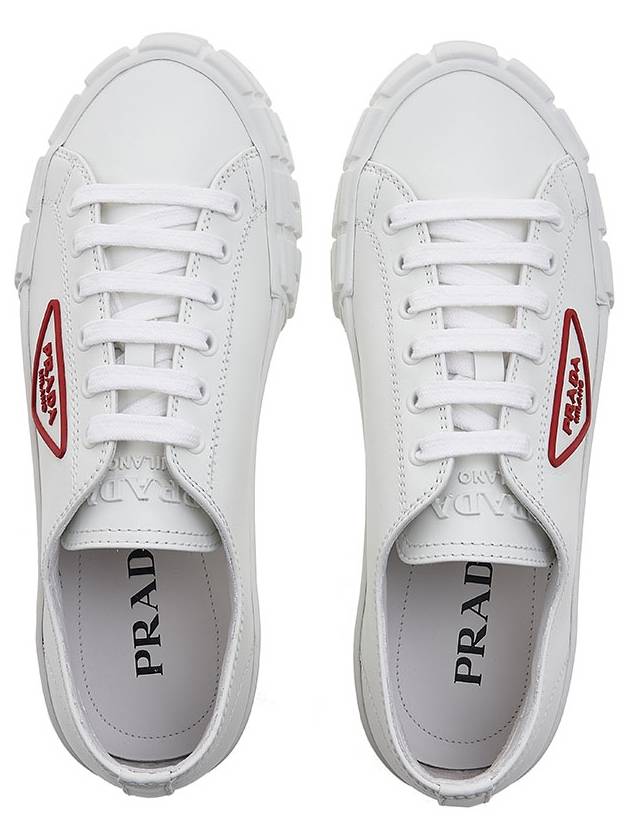 Triangle Logo Leather Low-Top Sneakers White Red - PRADA - BALAAN 7