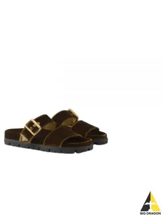 Velvet Slide Slippers Oak - PRADA - BALAAN 2