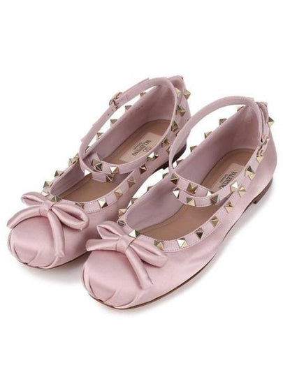 Rockstud Satin Ballerina Pink - VALENTINO - BALAAN 2