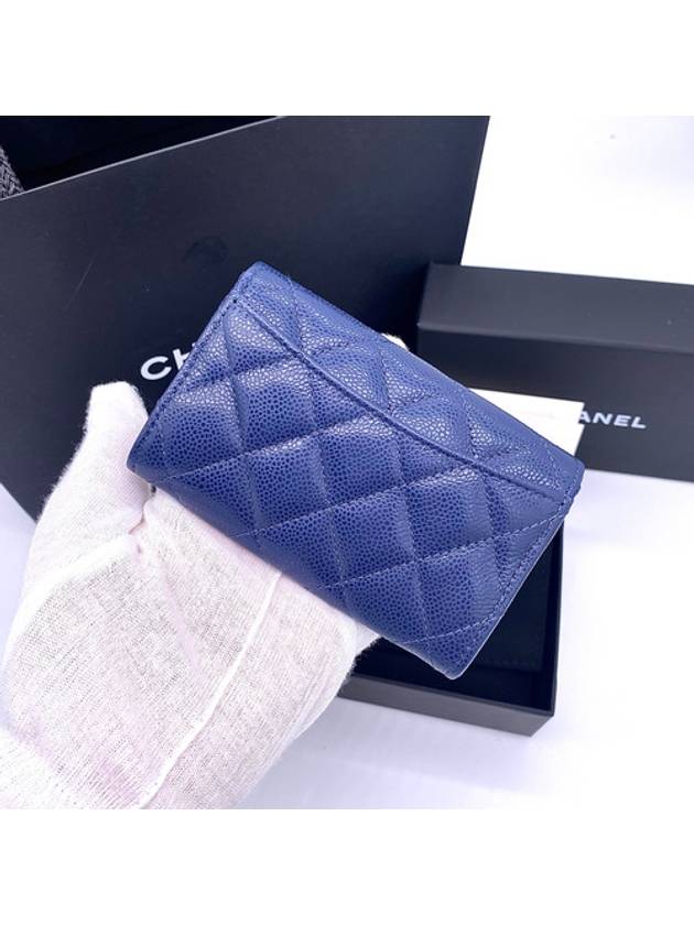 Classic Card Holder Grained Shiny Calfskin Gold Metal Navy Blue - CHANEL - BALAAN 5