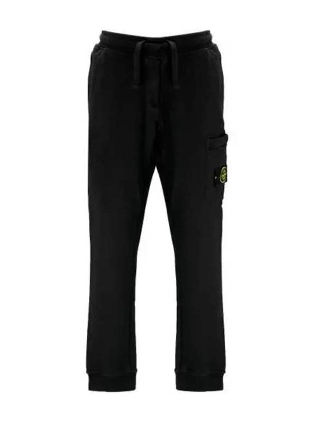 Men's Wappen Patch Cotton Fleece Track Pants Black - STONE ISLAND - BALAAN 2