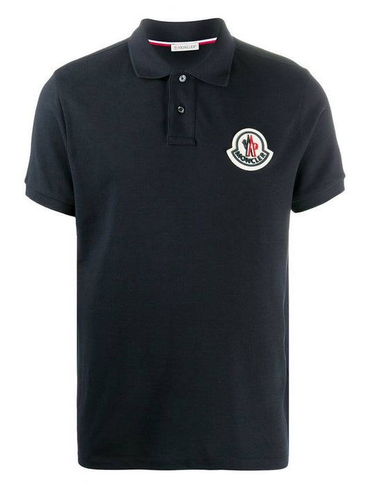 Men's Big Logo Patch PK Shirt Navy - MONCLER - BALAAN.