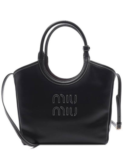 Ivy Logo Leather Tote Bag Black - MIU MIU - BALAAN 2