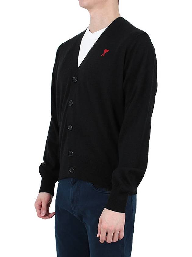 Red Heart Logo Merino Wool Cardigan Black - AMI - BALAAN 5