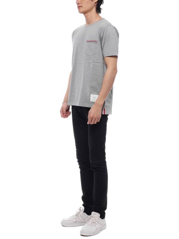 Men's Medium Weight Jersey Tipped Pocket Crewneck Short Sleeve T-Shirt Light Grey - THOM BROWNE - BALAAN 5