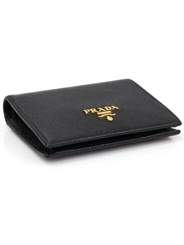 1MV204 Black Saffiano Leather Gold Lettering Flap Half Wallet - PRADA - BALAAN 3