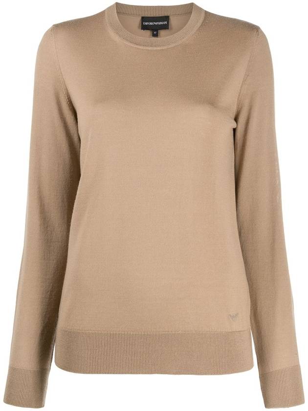 Crewneck Wool Knit Top Camel - EMPORIO ARMANI - BALAAN 1