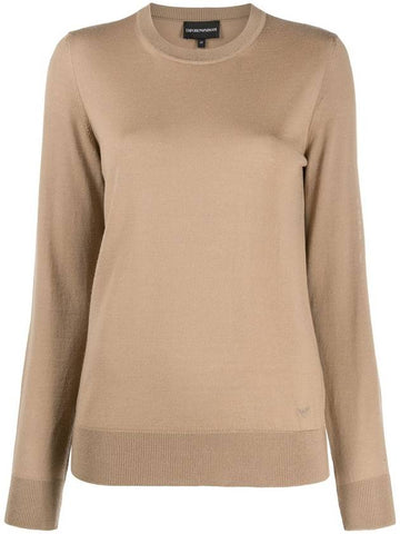 Crewneck Wool Knit Top Camel - EMPORIO ARMANI - BALAAN 1