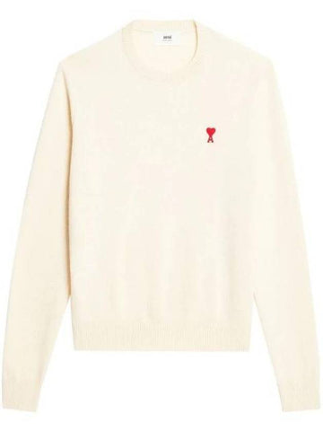 Men's Mini Heart Logo Merino Wool Knit TopVanilla - AMI - BALAAN 1