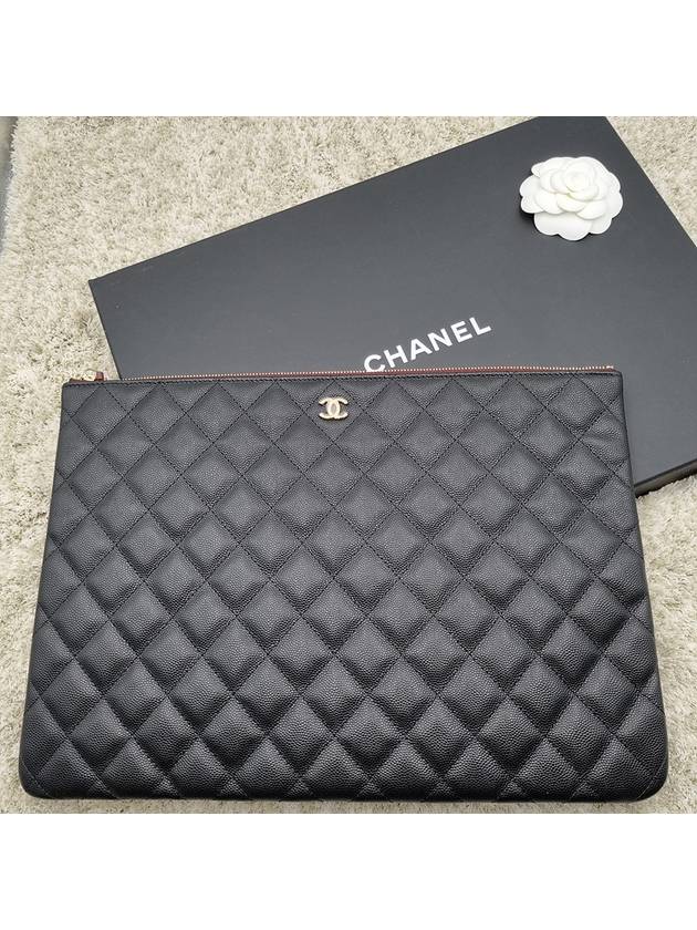 Large Classic Pouch Grained Calfskin Gold Black - CHANEL - BALAAN 2