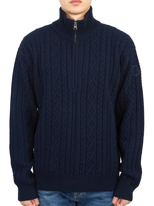 zip-up half neck wool knit top navy - MONCLER - BALAAN.