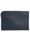 Intrecciato Weaving Zipper Medium Clutch Bag  Navy - BOTTEGA VENETA - BALAAN 1