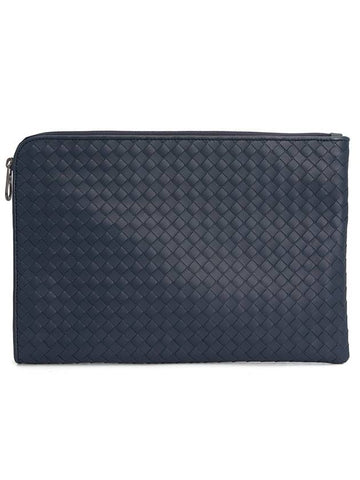 Intrecciato Weaving Zipper Medium Clutch Bag  Navy - BOTTEGA VENETA - BALAAN 1